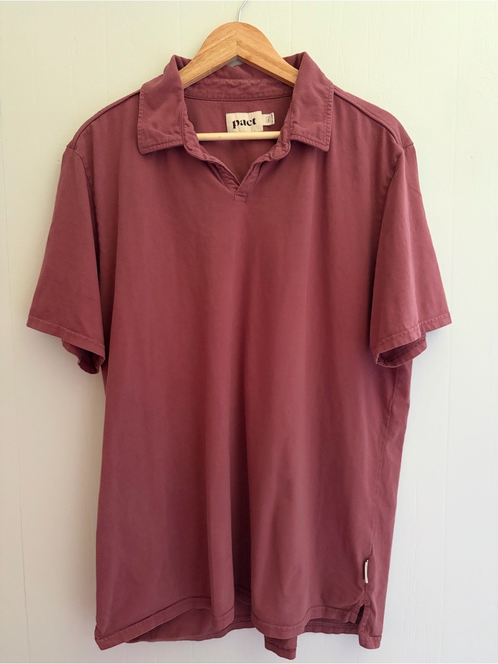 Pact Men’s XL Polo Shirt Mauve Johnny Collar Popover Organic Cotton